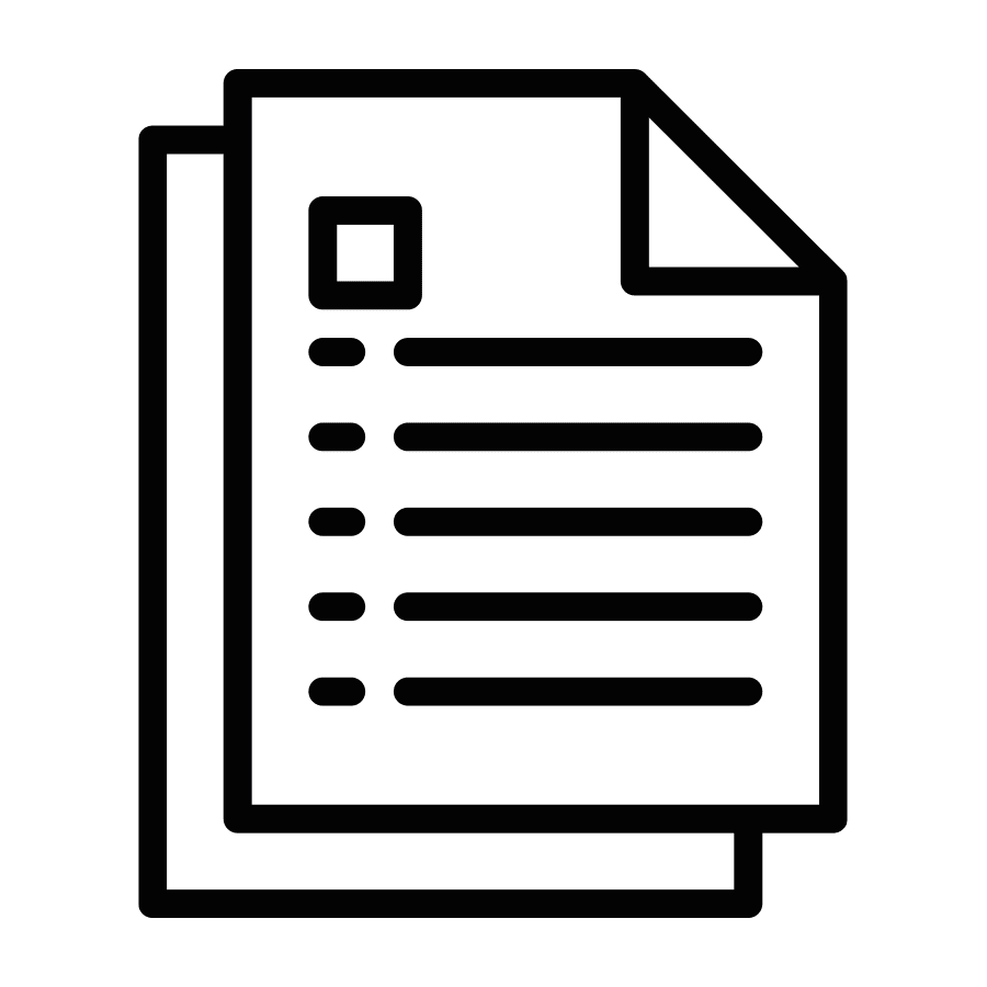 Black and white icon of two overlapping documents with lines representing text and a small square near the top left of the front page.