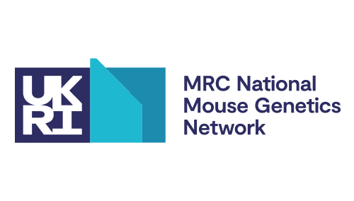 UKRI logo next to a blue geometric shape, with the text MRC National Mouse Genetics Network in dark blue on a white background.