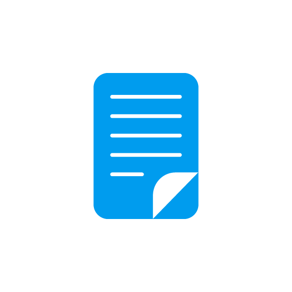 Blue icon of a document with horizontal lines representing text and a folded bottom right corner, on a light grey background.