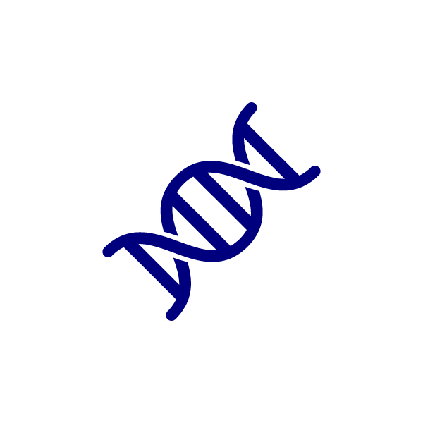 A blue DNA double helix icon on a light grey background.